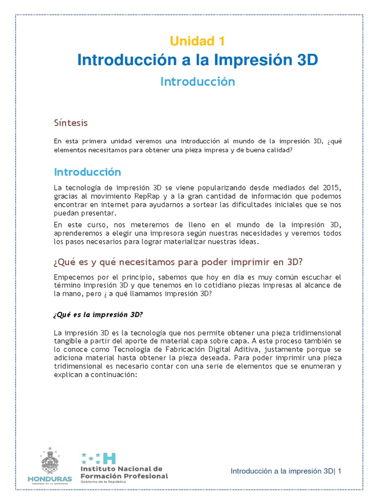 Clase 1 Introducción A Impresión 3D | PDF | Impresión 3d | Impresora ...
