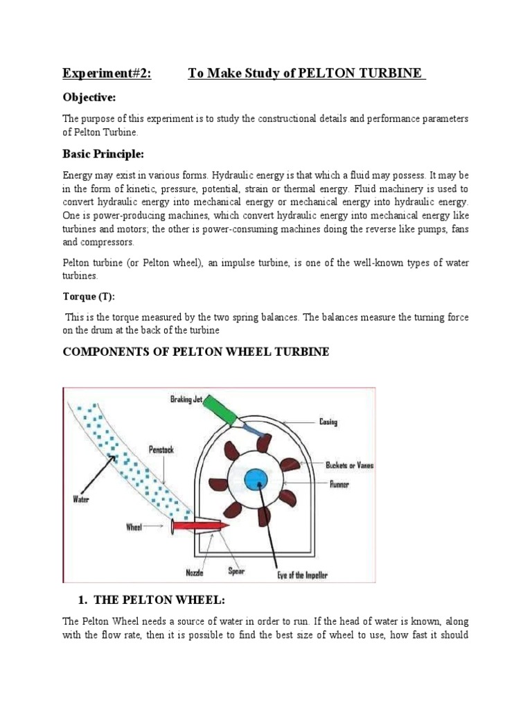 Pelton Turbine Experiment Overview | PDF | Turbine | Power (Physics)