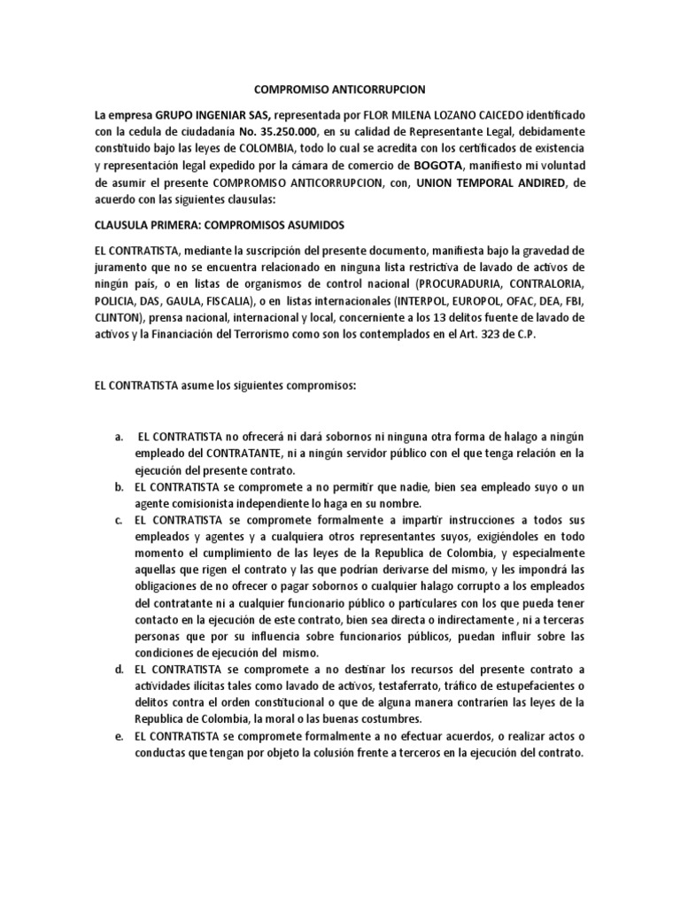 Anexo 5 formato compromiso anticorrupci n pdf justicia crimen y