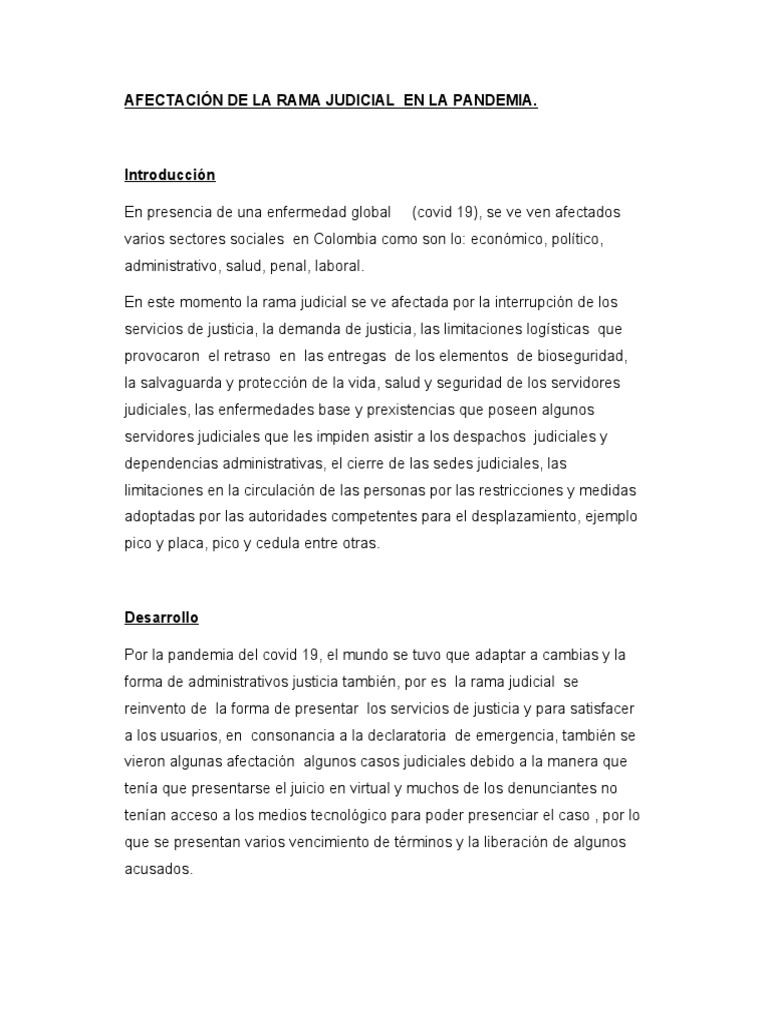 Afectación de La Rama Judicial en La Pandemia | PDF | Política | Derecho