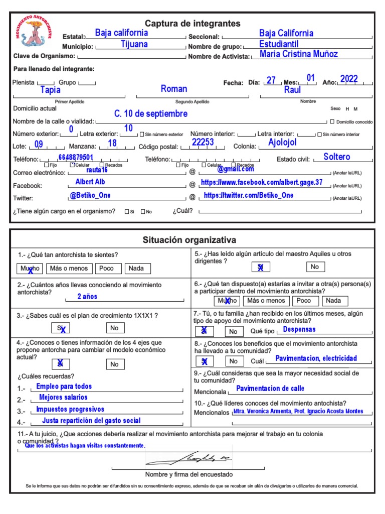 Ejemplo de Llenado de Cedula | PDF