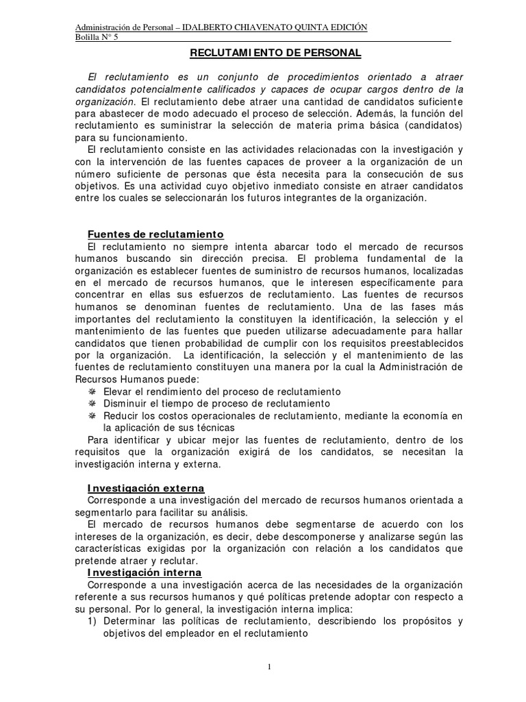 5 Chiavenato Pdf Reclutamiento Gestión De Recursos Humanos