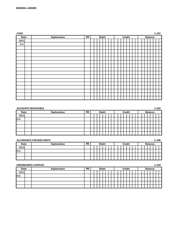 Ledger Template Download Free PDF Debits And Credits Expense