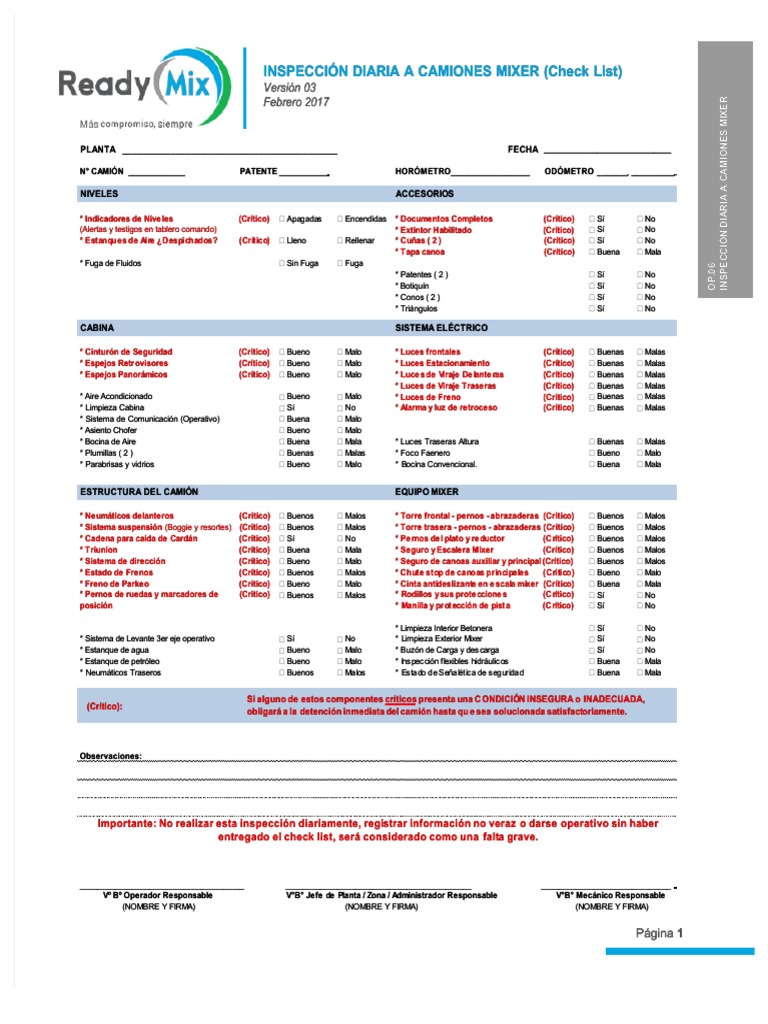 Check List de Camion Mixer | PDF