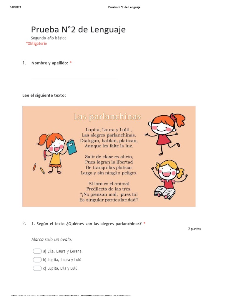 Prueba de Lenguaje Segundo Básico | PDF