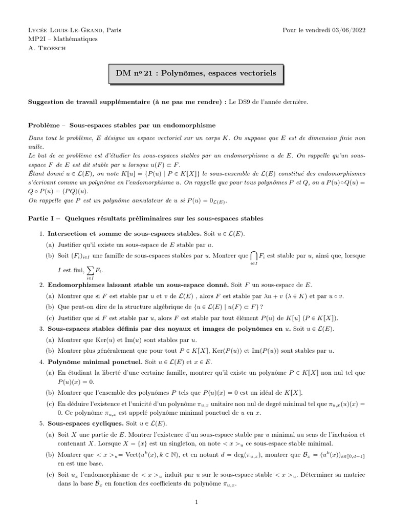Sousespaces stables et polynômes PDF Valeur propre, vecteur propre — free download