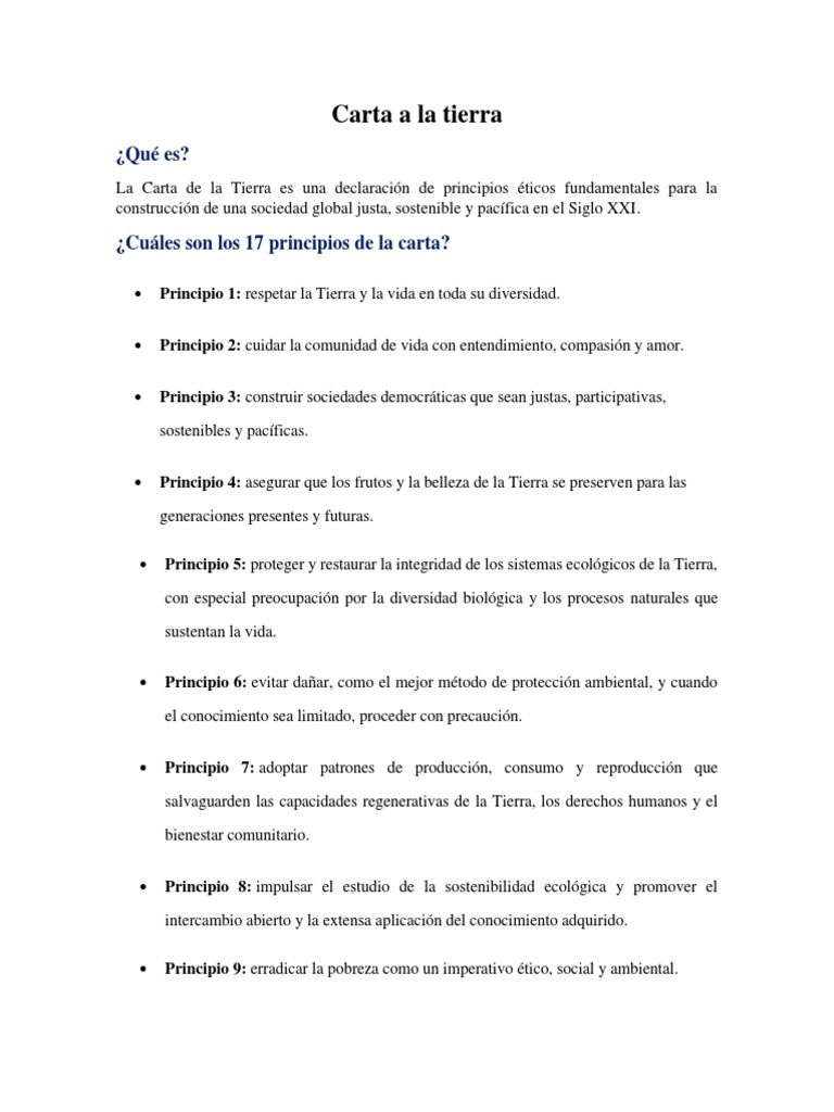 Principios de la Carta de la Tierra | PDF | Sustentabilidad | Entorno ...