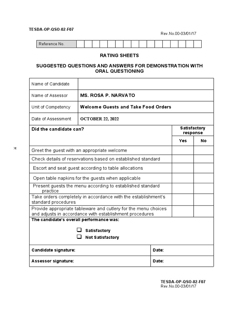 Rating Sheet 2 | PDF | Menu | Food And Drink