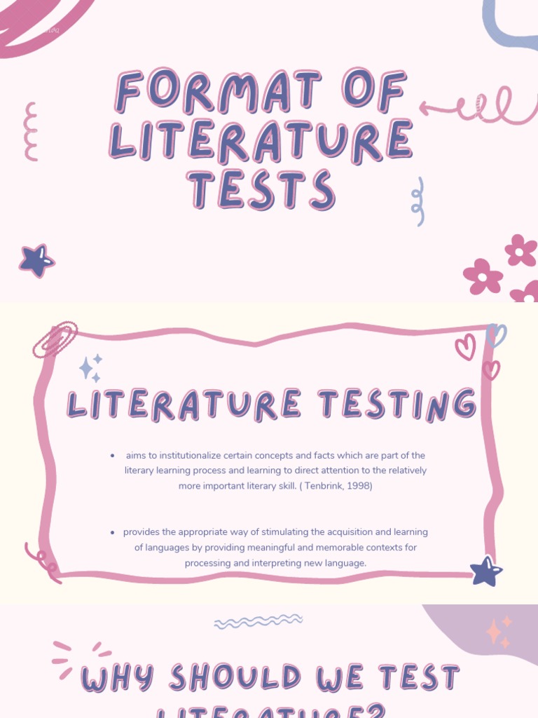 Formats of Literature Tests PDF Test (Assessment) Multiple Choice