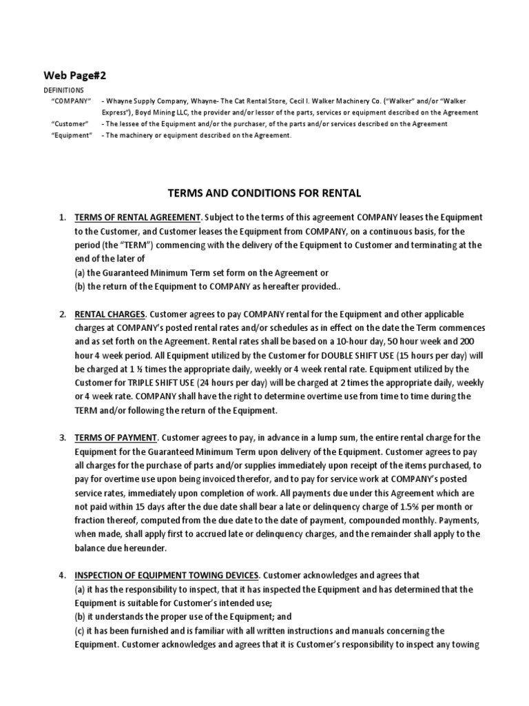 Rental Agreement Terms and Conditions PDF Lease Indemnity