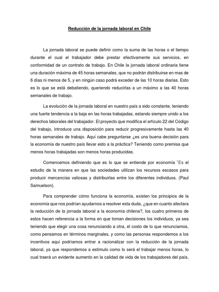 Reducción de jornada laboral a 40 horas | PDF | Tiempo de trabajo | Chile