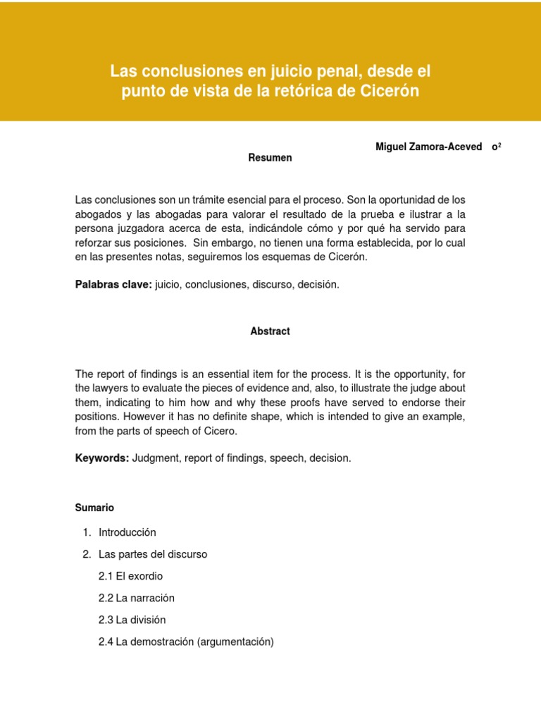 Conclusiones en Juicio Penal según Cicerón | PDF | Argumento | Narración