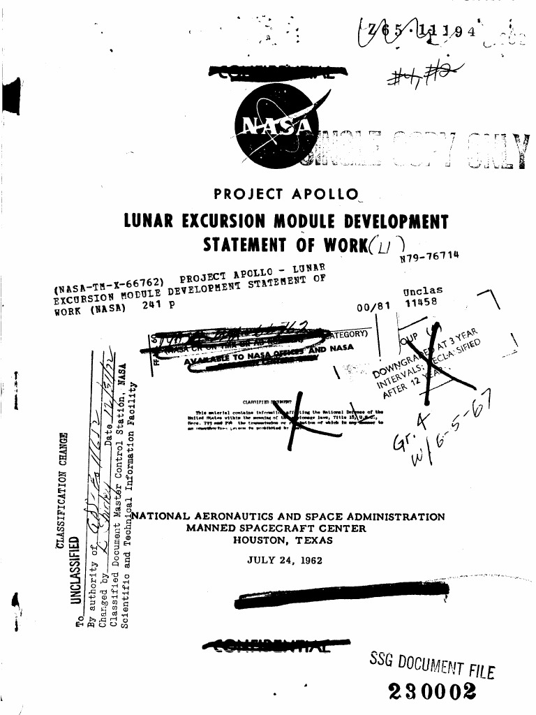 Lunar Excursion Module Statement of Work July 24, 1962 | PDF | Apollo ...