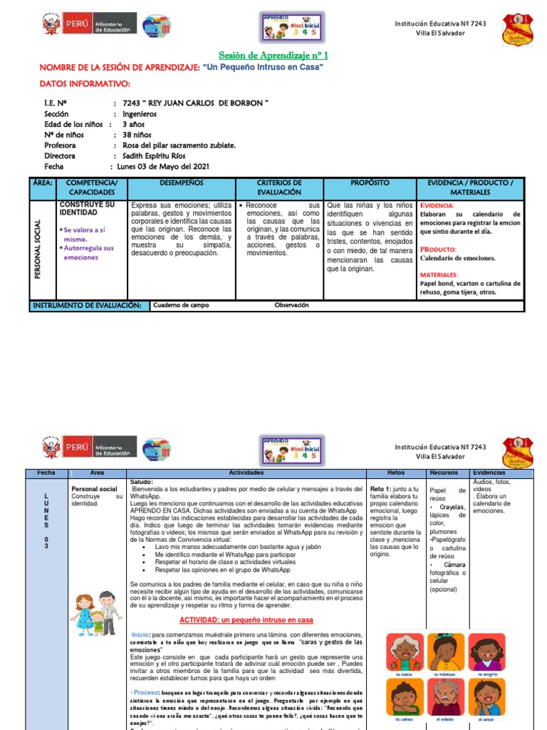 Sesiones de Aprendizaje Emocional Infantil | PDF | Las emociones ...