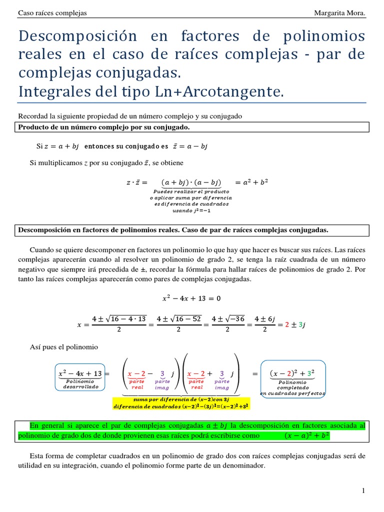 Raíces complejas y su integración | PDF | Factorización | Número complejo