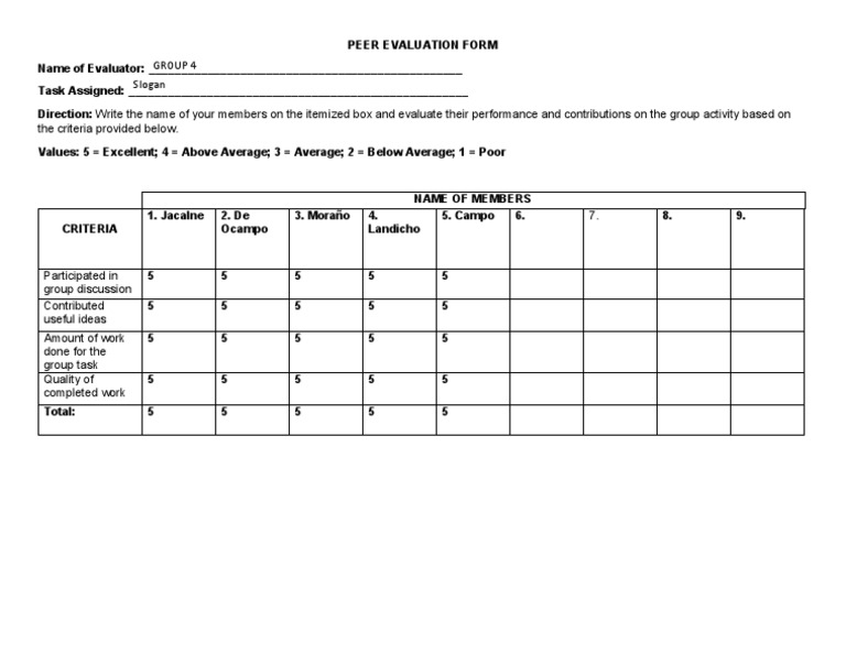 Peer Evaluation Form | PDF