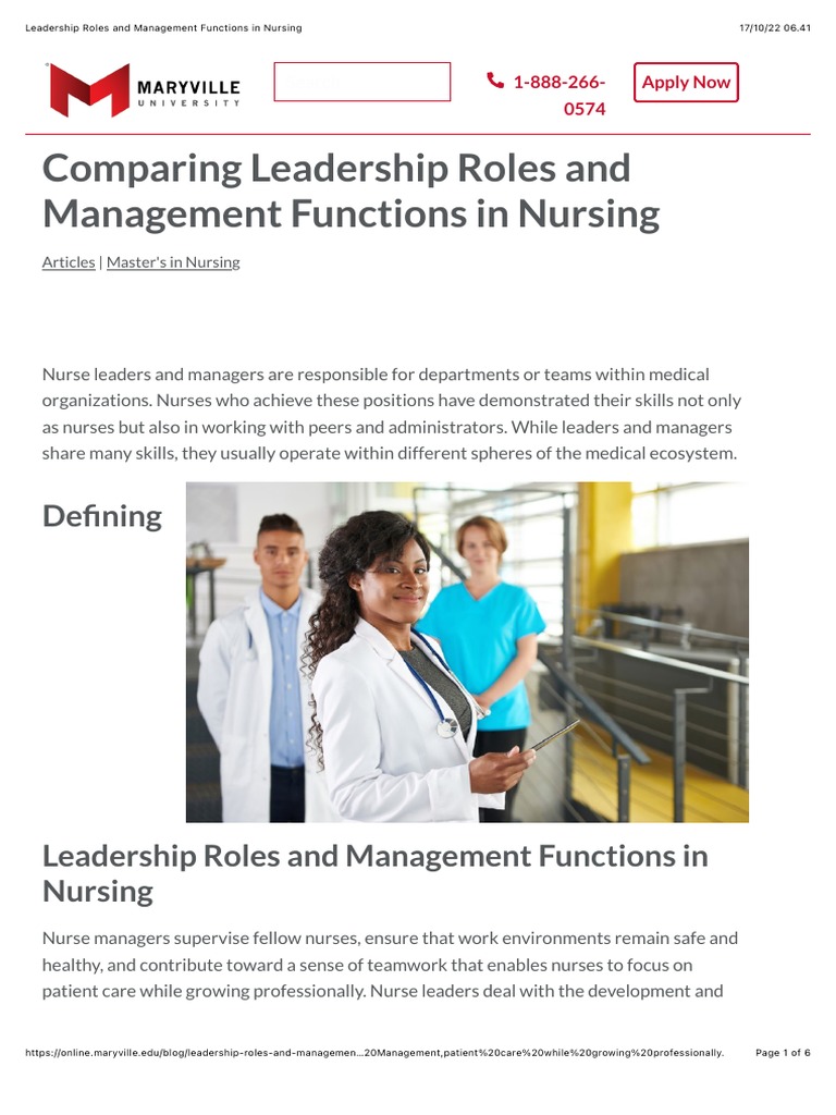 Comparing Leadership Roles and Management Functions in Nursing PDF