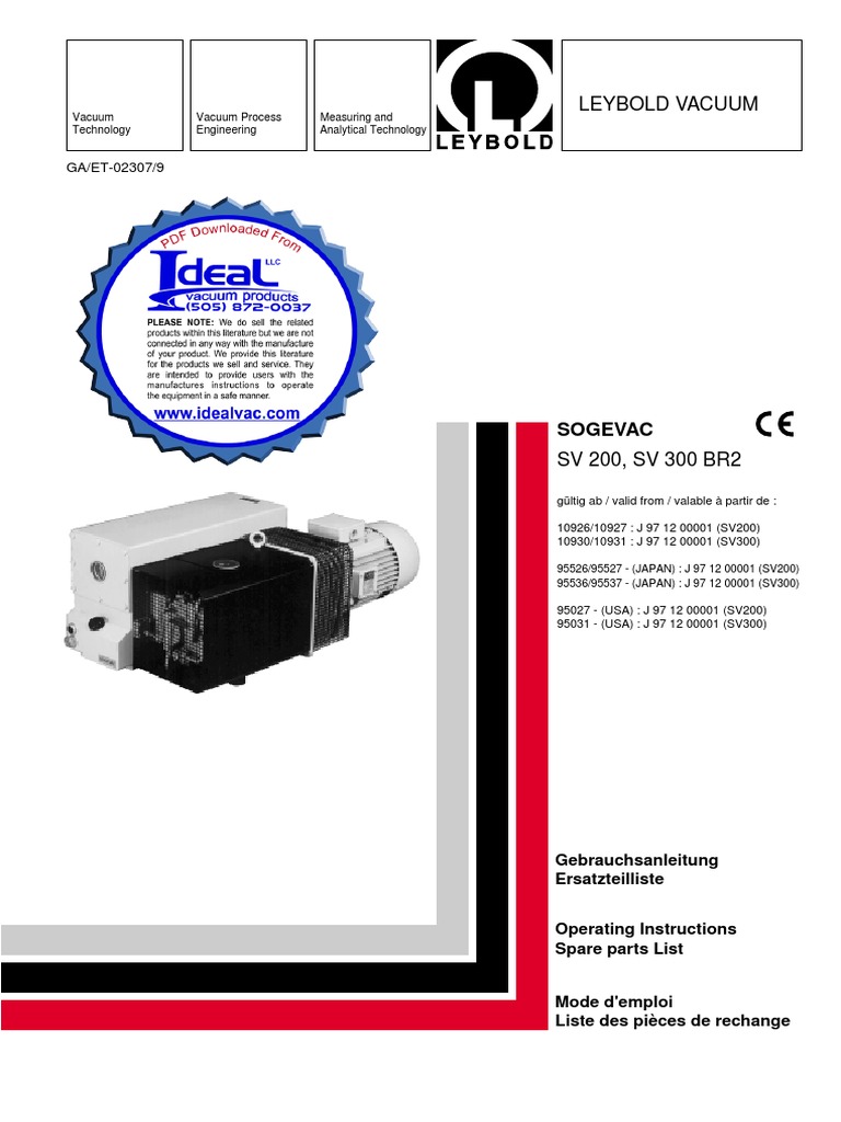 Leybold SV200 SV300 Manual PDF