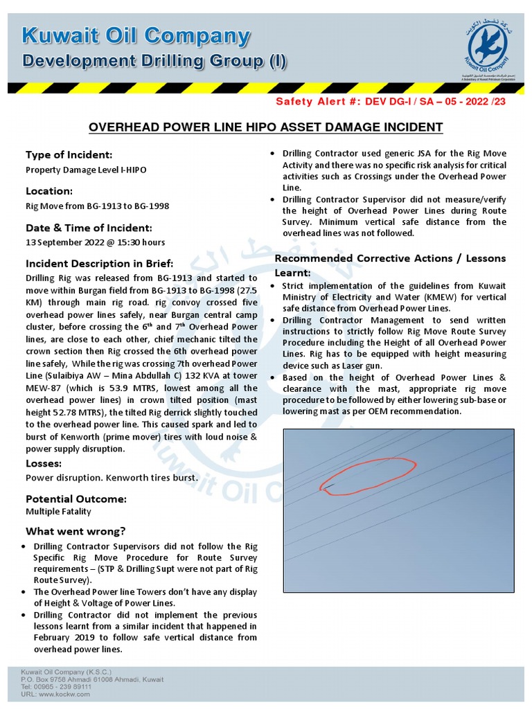 Safety Alert SA 05 2022 23 Overhead Power Line Incident 13 Sep 2022