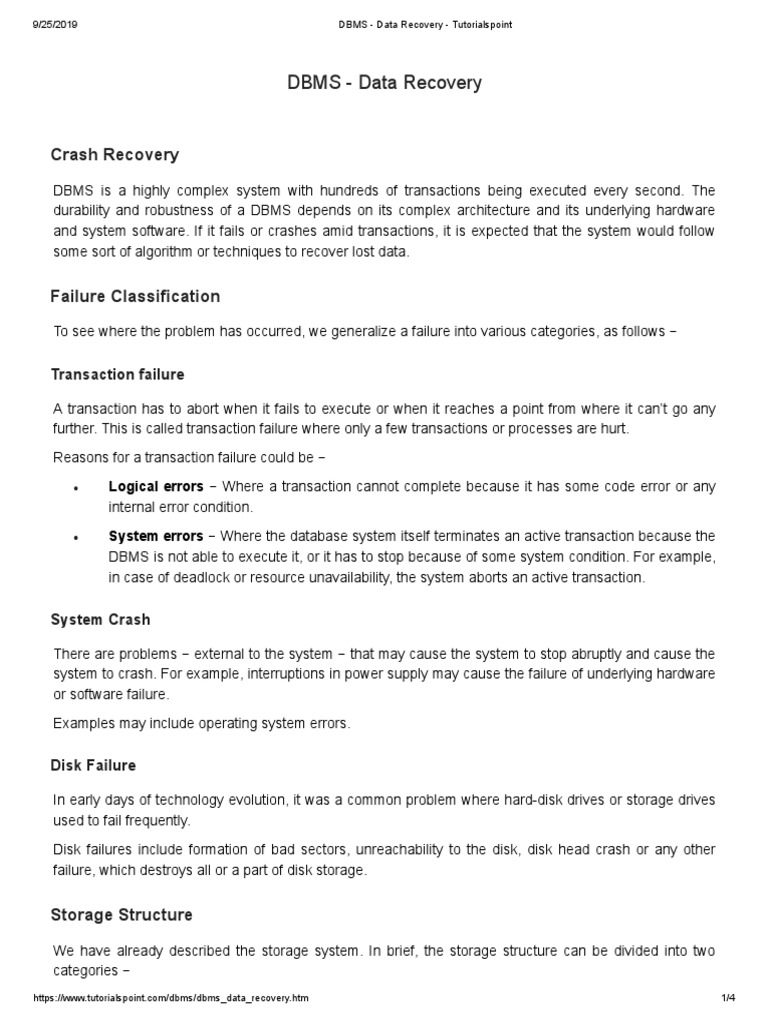 Dbms data recovery tutorialspoint pdf computer data storage