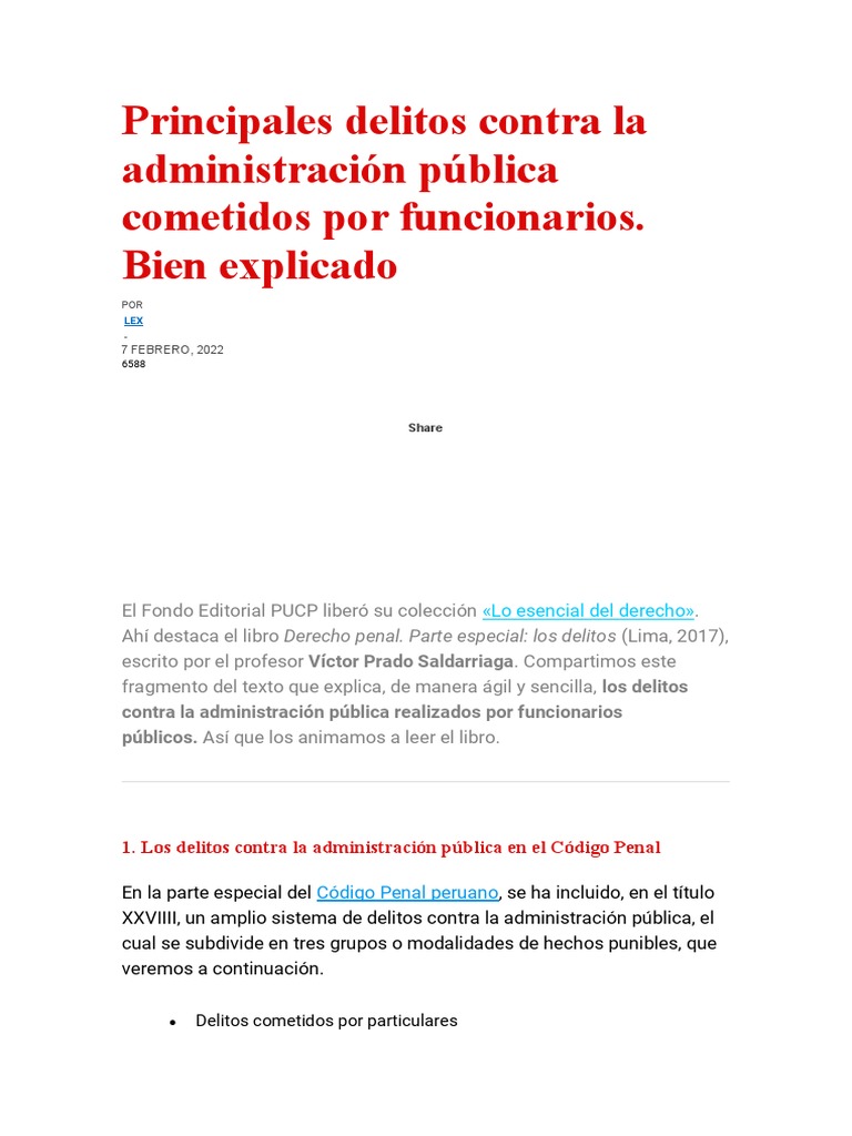 Principales Delitos Contra La Administración Pública | PDF | Derecho ...