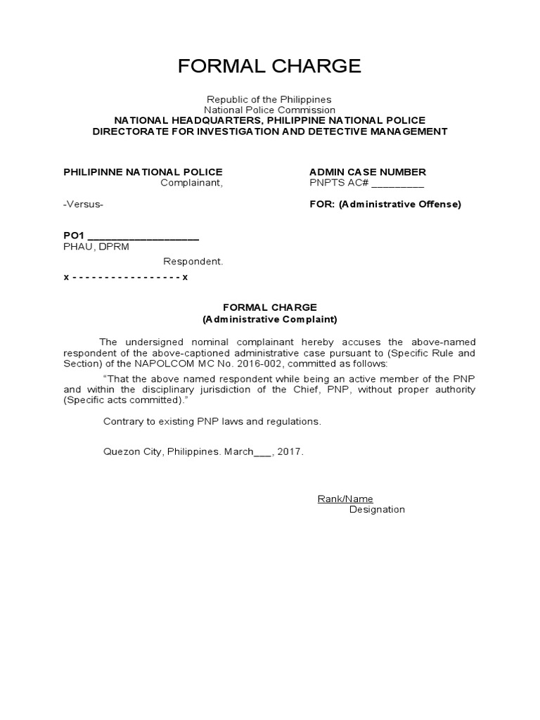 Pnp formal charge pdf public law law enforcement