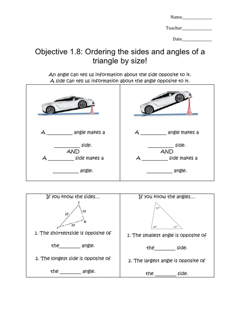 1.8 Ordering order the angles and sides of a triangle (worksheet)