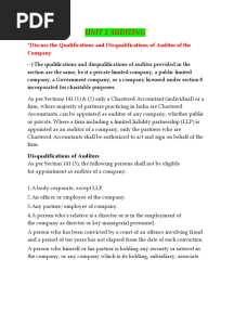 Discuss The Qualifications and Disqualifications of Auditor of The Company
