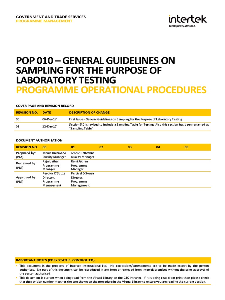 KSAPOP010General Guidelines For Sampling For Laboratory Testing