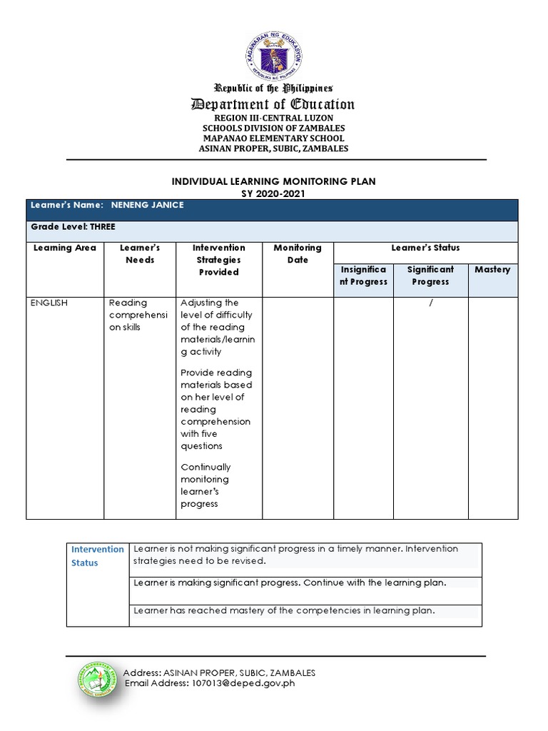 Individual Learning Plans for Grade 3 | PDF | Learning | Cognition