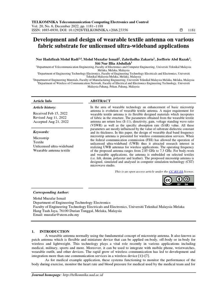 Development and Design of Wearable Textile Antenna On Various Fabric ...