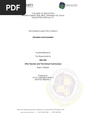 Connotation And Denotationdocx Detailed Lesson Plan In English For
