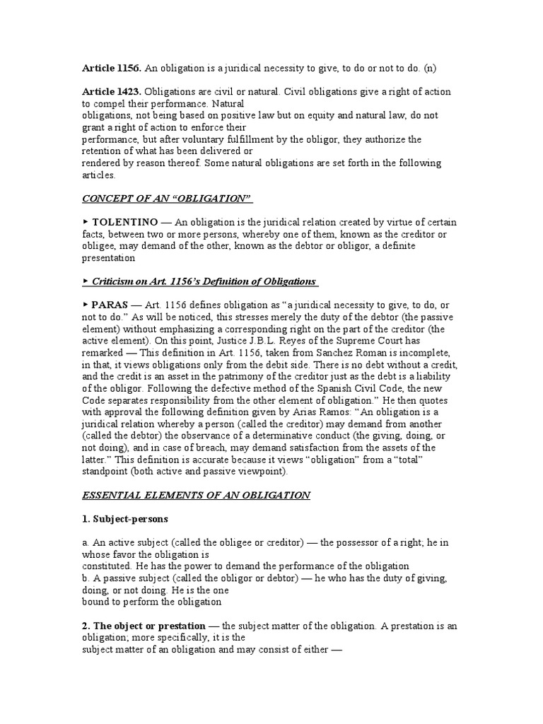 Concept of An "Obligation" PDF Law Of Obligations Business Law