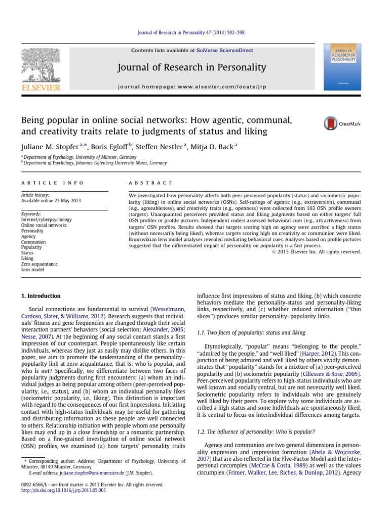 Personality Traits and Online Popularity | PDF | Creativity ...