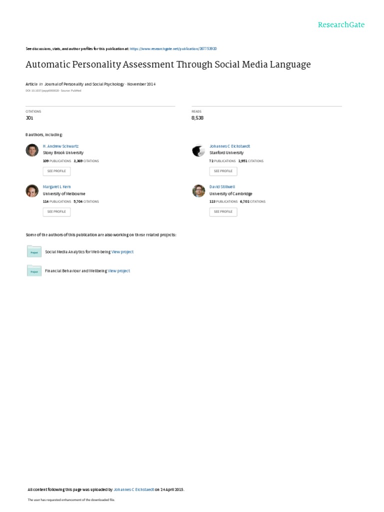 Automatic personality assessment through social media language pdf