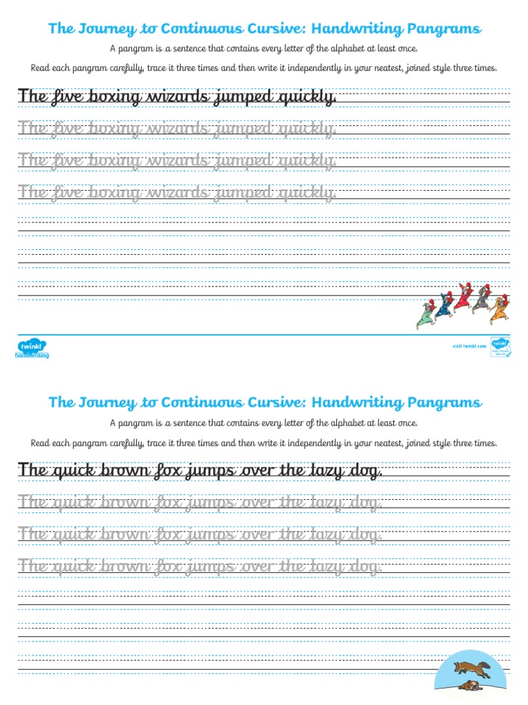 T L 54046 The Journey To Continuous Cursive ks1 Handwriting Pangrams ...
