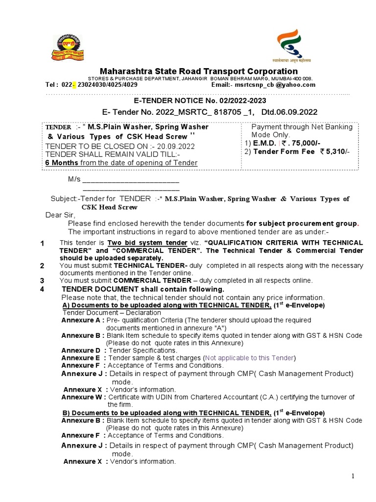 Tender PDF Taxes Specification (Technical Standard)