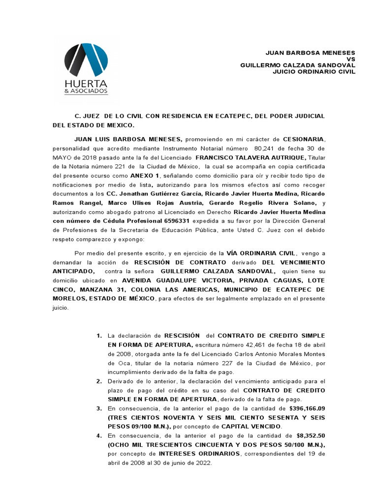 Juicio Ordinario Civil | PDF