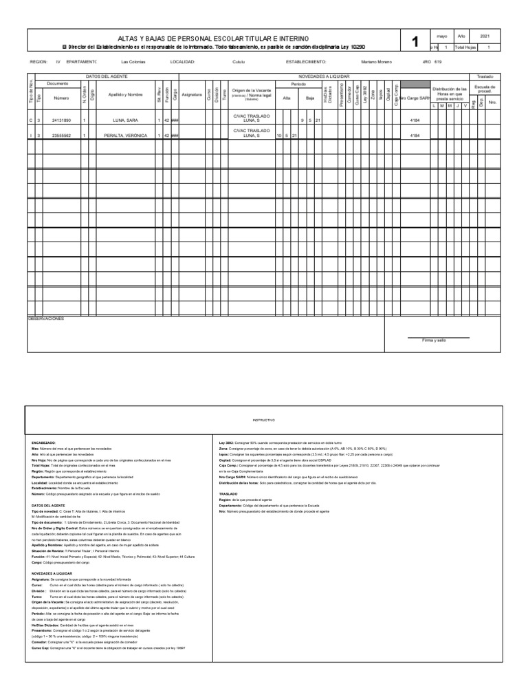 Planilla 1 Altas y Bajas PDF