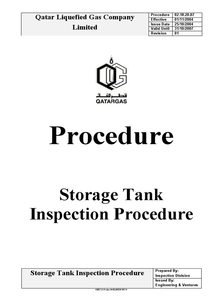 Storage Tank Inspection Procedure PDF Free PDF Corrosion