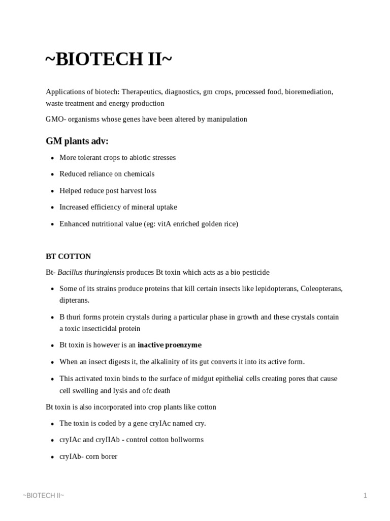 Class 12 Biotechnology Applications Notes | PDF | Science & Mathematics