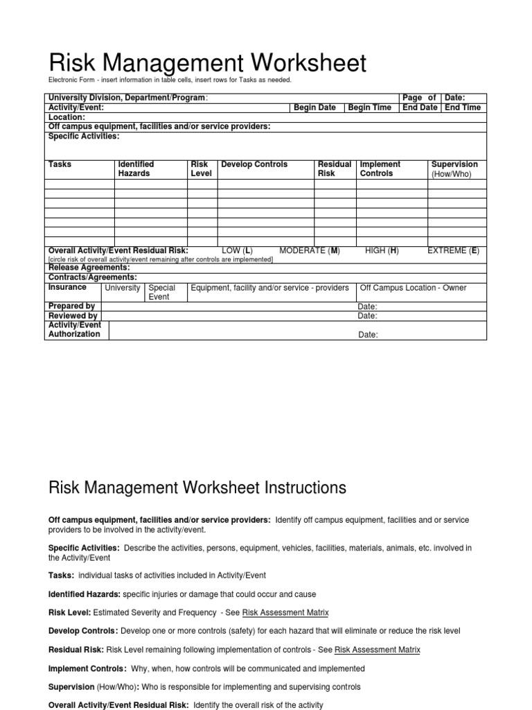 Risk Management Worksheet Template | PDF | Risk | Risk Management
