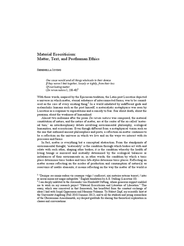 Material Ecocriticism Matter Text and Po PDF Ecocriticism Ecology