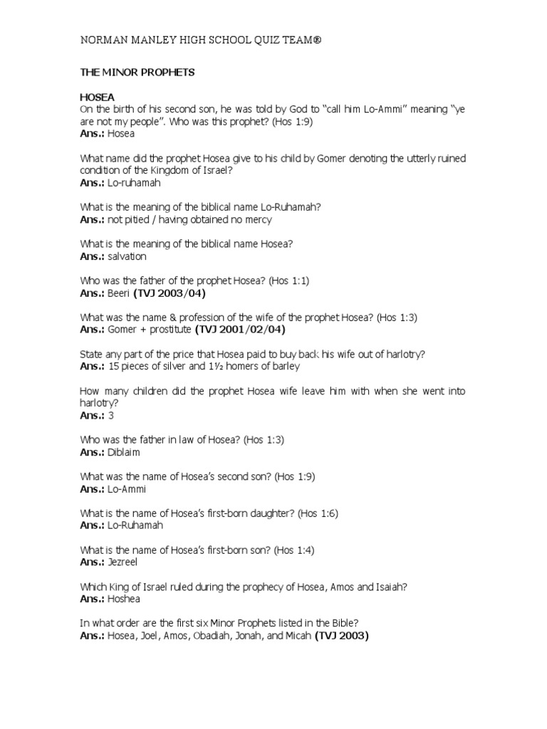 Minor Prophets Quiz | PDF | Twelve Minor Prophets | Hosea