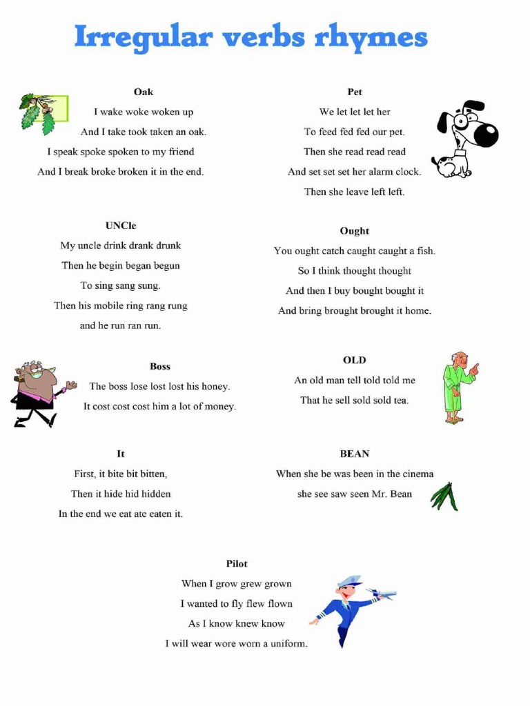 Irregular Verbs Rhymes Picture Web1 | PDF