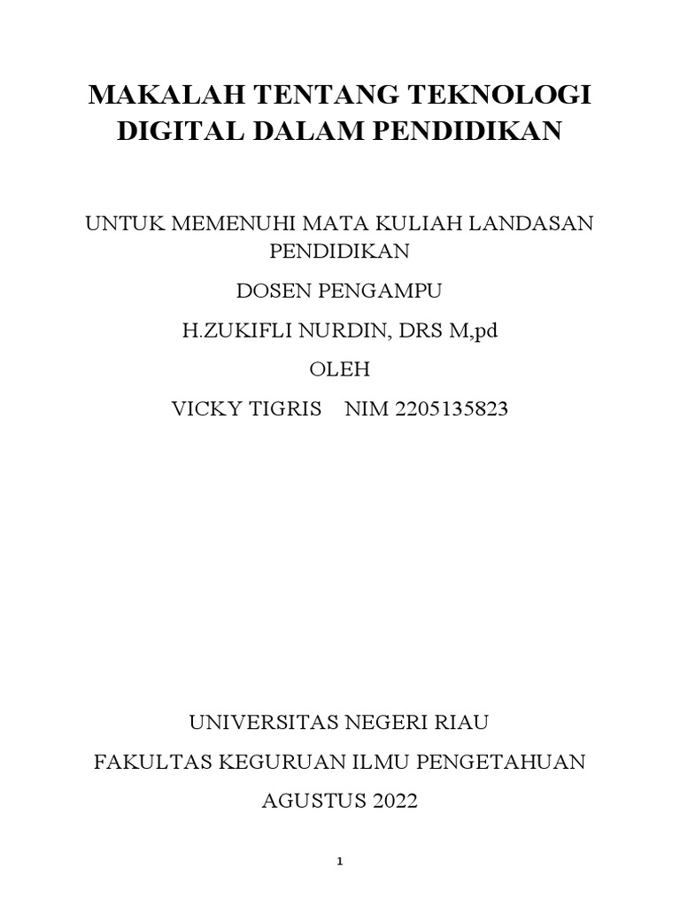 Makalah Tentang Teknologi Digital Dalam Pendidikan | PDF