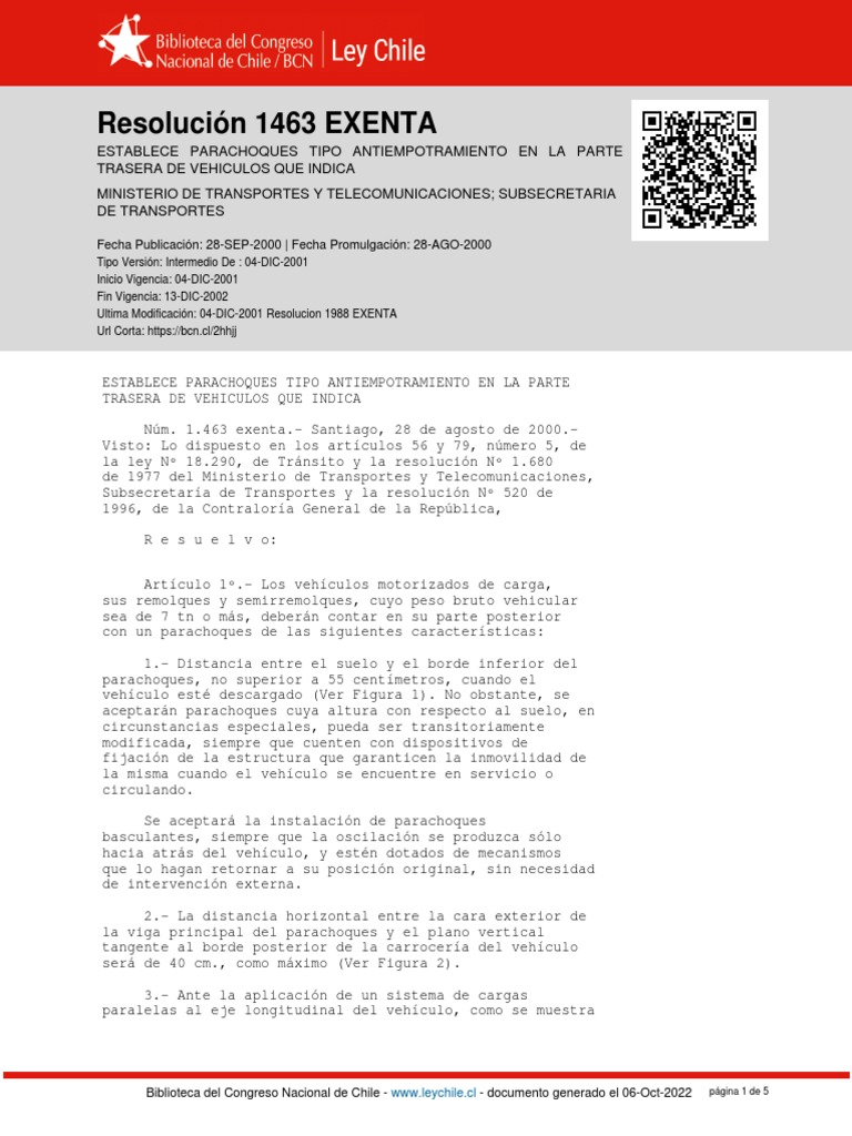 Res 1463 Exenta - 28 Sep 2000 | PDF | Eje | Viga (Estructura)