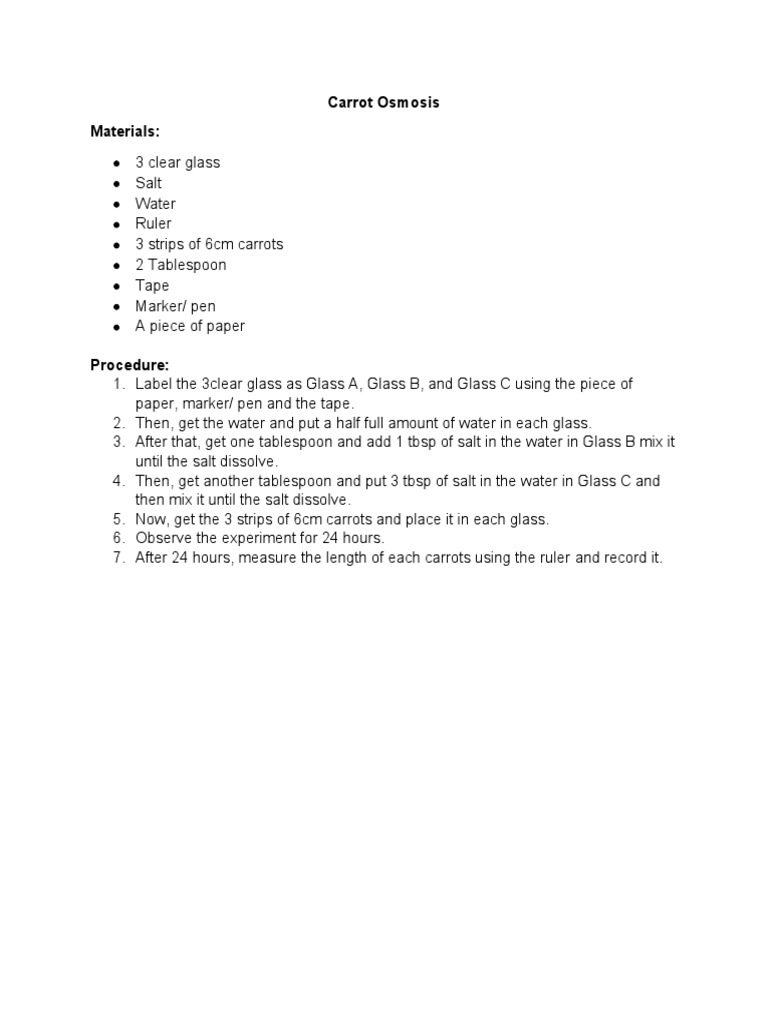 The Effect of Salt Concentration on Carrot Osmosis An Experiment on the Role of Osmotic