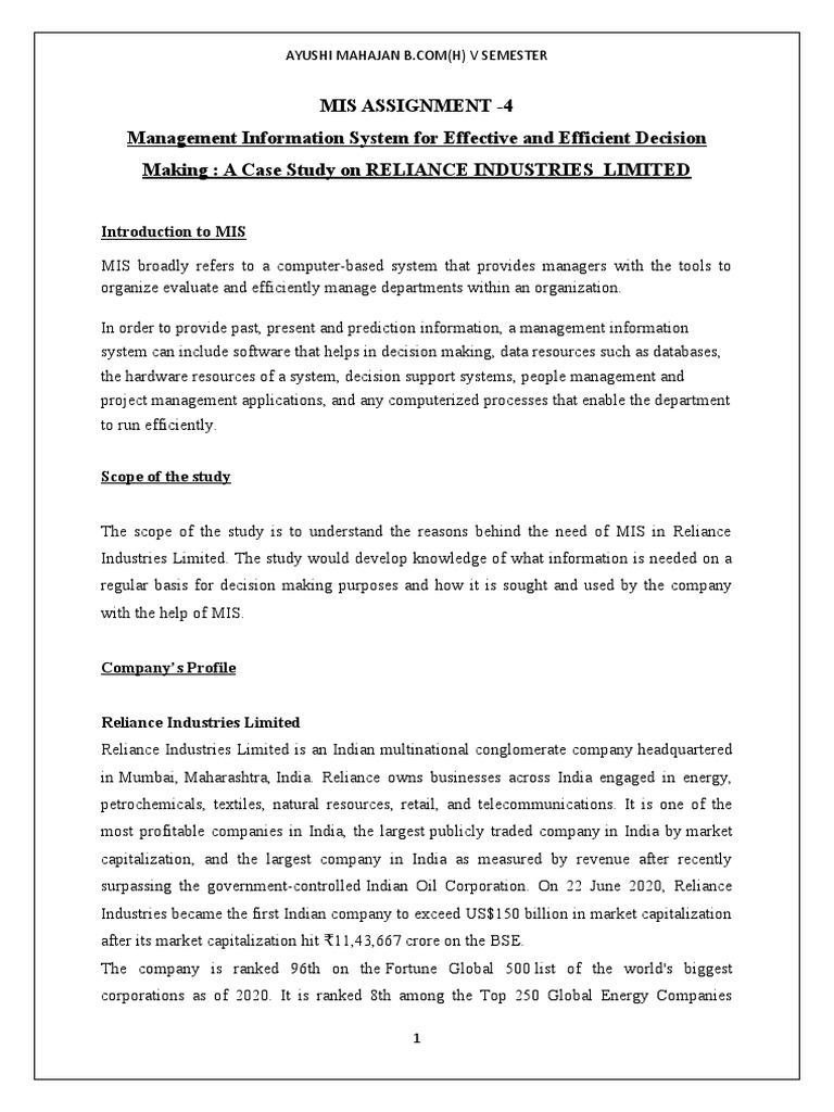 MIS Insights for Reliance Industries | PDF | Business | Computing