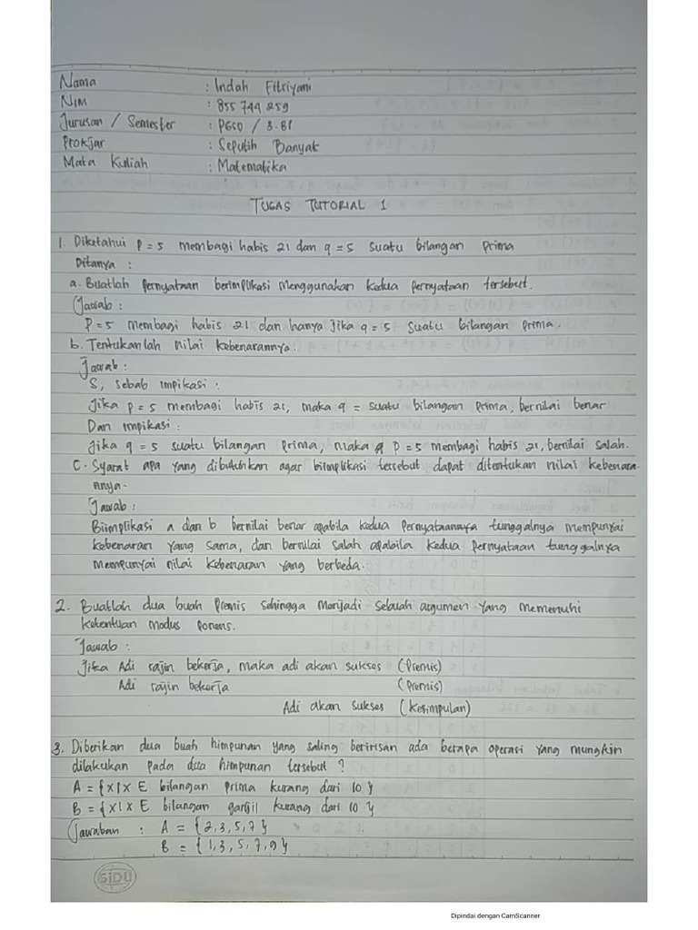 Tugas Tutorial 1 Matematika Pdf